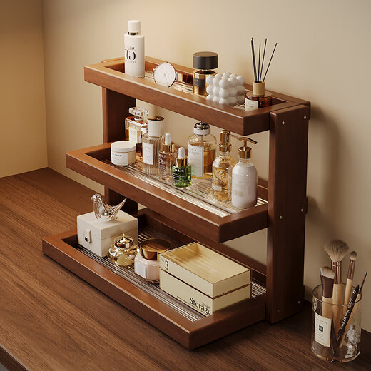 Furniture Cosmetic Storage Rack Desktop Perfume Lipstick Storage Box Solid Wood Dressing Table Skin Care Products Jewelry Multi-Layer Desktop Storage Rack Three-Layer Highly Transparent Acrylic + Fine Polishing