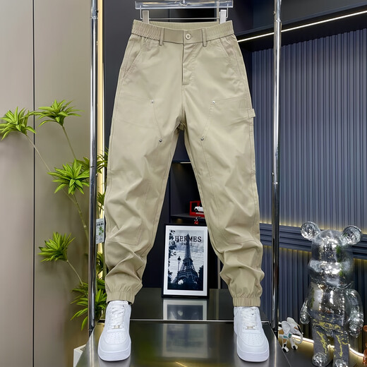 Fertisson Meng's work pants for men's summer thin comfortable high-end straight-leg casual pants trendy loose ties men's pants 692 Army Green 33 (Suggested 145-160Jin[Jin equals 0.5 kg])