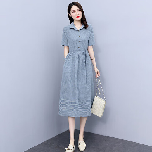 OLJ轻奢品牌亚麻衬衫裙连衣裙女2025年夏季新款收腰显瘦气质裙子 米灰色