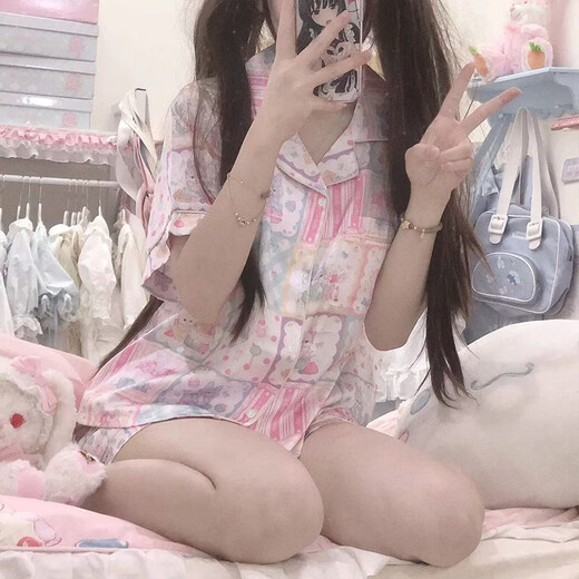 
New sweet and cute age-reducing pajamas two-piece set INS summer cartoon rabbit short-sleeved shorts girls can wear it outside. YFY9901 2XL [recommended 130-145Jin [Jin equals 0.5 kg]]