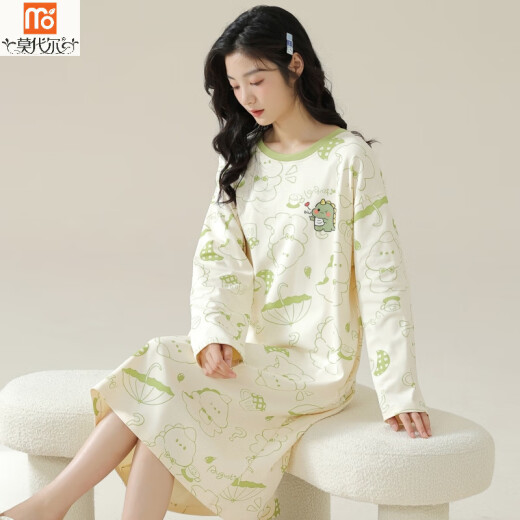 Modal Pyjamas für Frauen im Sommer 2025 Neuer Nachthemd Stil Frühlings- und Herbst Pure Cotton Sense Cartoon Herbst und Winter niedliche Dinosaurierhaus Langer Rock W9764 2xl 125-140jin [Jin gleich 0,5 kg]
