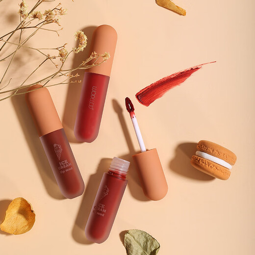 WODWOD Ice Cream Velvet Air Lip Clay Mirror Matt Lip Glaze Waterproof Non-stick Cup Whitening Premium Lip Gloss W826-101# Queen Rose Tea