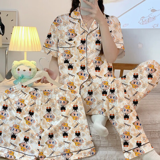 夏季新款拉布布卡通睡衣女清新可爱短袖三件套ins风家居服可外穿 套KK14132 XL 【建议115-135斤】