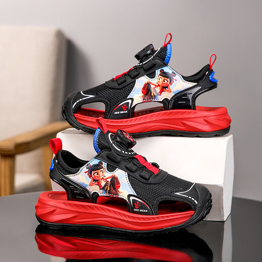 
Hongxing Tong Ke Boys Sandals 2025 Nezha Sports Sandals Men's Outdoor Baotou Anti-Kicking Casual Beach Shoes Black and Red/983/[Bao Too Anti-Kicking] Nezha 32 Inner length is about 20.4cm