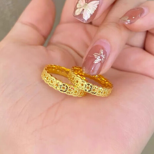 OIDSG Old Phoenix 9995G gold color sand gold 999 broken ice copper coin ring for men and women light luxury hollow coin ring element broken ice copper coin ring No. 8