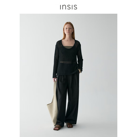 INSISFEMME and paper yarn 2025 summer vacation feeling U neck hollow flower layered knitted blouse women Moscow white S