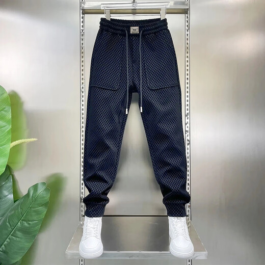 御魂提花休闲裤男秋季潮流百搭垂感小脚裤型哈伦束脚裤轻奢男装 630款黑色 33 【150-160斤】