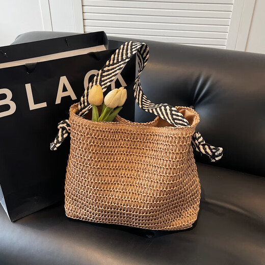 Bolsa tejida de paja de estilo perezoso para mujeres en verano 2025 New Seaside Vacation Bags Versátil