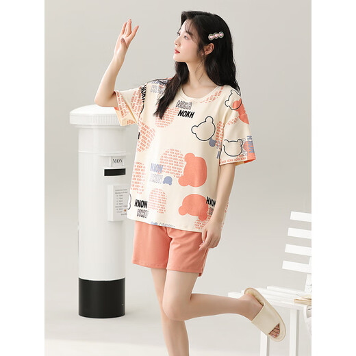 Calculat/Keen (Calculat/Keen) CK Summer El pijama de manga corta para mujeres Conjunto de algodón puro con pijamas de arroz con paldado para el hogar se puede usar estilo delgado de gran tamaño GXT1047 m (sugerido 75-95Jin [Jin equivale a 0.5 kg])