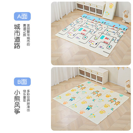 宝宝加厚可折叠爬行垫婴儿童爬爬垫泡沫早教中心地垫围栏地垫耐用 蓝鲸灯塔（升级款） 折叠垫200*180*1cm（织带包边）
