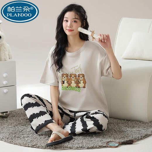 Palando 100 Xinjiang Cotton Pajamas Pantalons à manches courtes pour femmes Version coréenne d'été Suisse de cou rond pour femmes mince coton à l'extérieur Portez la maison RN9711 # pantalon à manches courtes pur coton M (80-100jin [Jin est égal à 0,5 kg]))