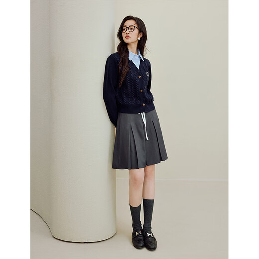 Inman (INMAN) College Style Polo Séter de dos piezas Fake 2025 Autumn Women's Clothing New British Knited Cardigan Navy S