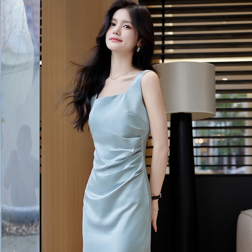 Vestido de satén de acetato de alta gama para mujeres temperamento de verano Diosa falda larga traje informal de fondo interno borgoña [vestido de una sola pieza] 2xl [Peso recomendado 120-130 Jin [Jin es igual a 0,5 kg]]]