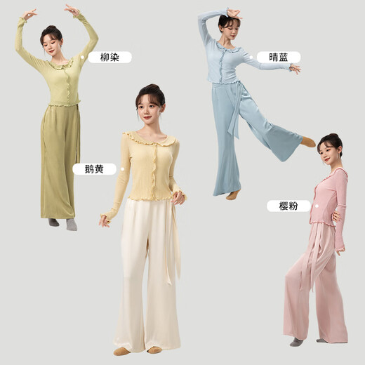 铁箭（TIEJIAN）3524舞蹈服女现代宽松荷叶长袖形体中国古典跳舞成人练功上衣 鹅黄 M