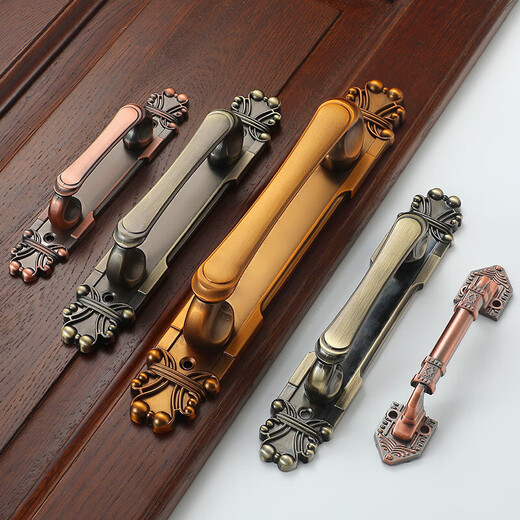 Mi Hong light luxury retro wooden door pull hand Chinese antique bronze and zinc alloy double door sliding door wardrobe 3923-Xiaohong ancient length 165