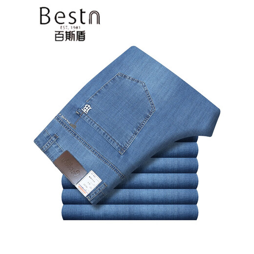 Baiston brand jeans men's spring and summer thin loose straight high waist middle-aged business elastic high-end trousers bsd-1105 light blue 29 2 feet 2 waist circumference