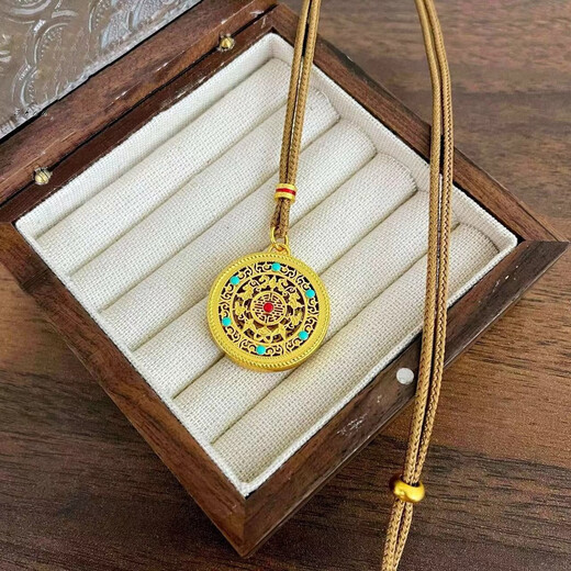 OIDSG Old Phoenix 999 Full of Blessings Compass Sand Gold Pendant Rotatable Vajra Eight Treasures Compass Non-fading Necklace Full of Blessings Compass Free Necklace