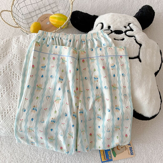 芬腾三件套樱桃小熊睡衣女夏季短袖可爱卡通宽松云朵棉夏天家居服套装 js-9906#蓝底动物 三件套-云感 M 码155-162体重105斤内