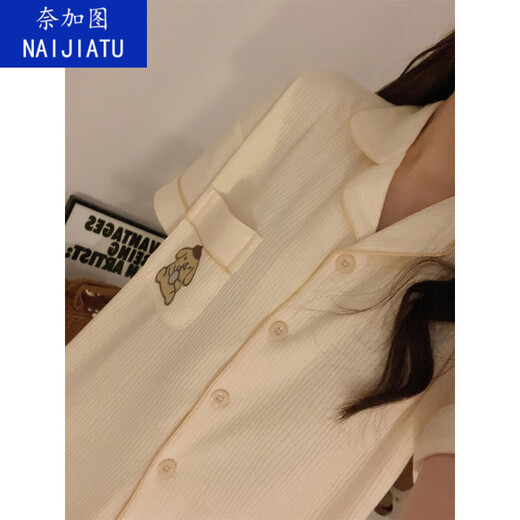 奈加图休闲简约布丁狗睡衣女夏天新款ins短袖短裤宿舍可外穿居家服套装 6628简约熊宝【裤】套装 S 【建议70-80斤】
