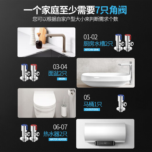 Andatong angle valve 304 stainless steel gas water heater hot and cold water pipe switch quarter triangle eight-character valve cold + hot-combined package