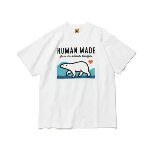 现货 HUMAN0日系夏季重磅竹节棉北极熊印花短袖T恤日式短tee 黑色3882 S