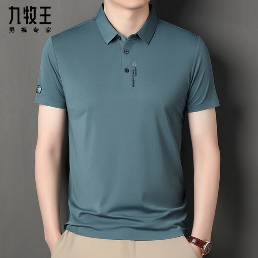 Jiumuwang Herren-Sommer-Kurzarm-T-Shirt aus Eisseide, nahtloses Poloshirt, Herren-Revers, halbärmelig, lässig, mittleres Alter, Papakleidung, 3527# Hellblau, S 165/84A, Gewicht 95–105. Jin Jin entspricht 0,5 kg