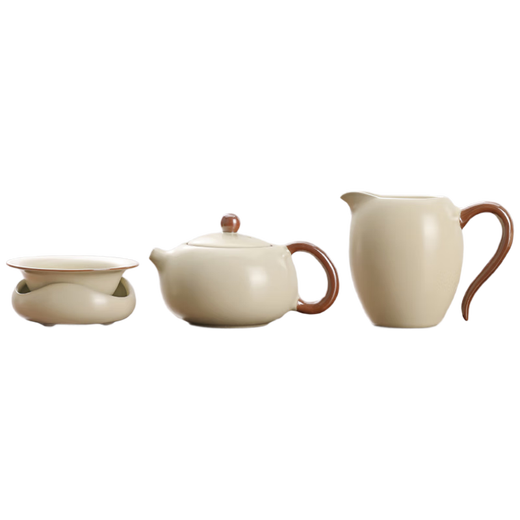 Shangyanfang Ru Kiln teapot high-end ceramic fair cup with tea leak filter three-piece kung fu tea set for one person