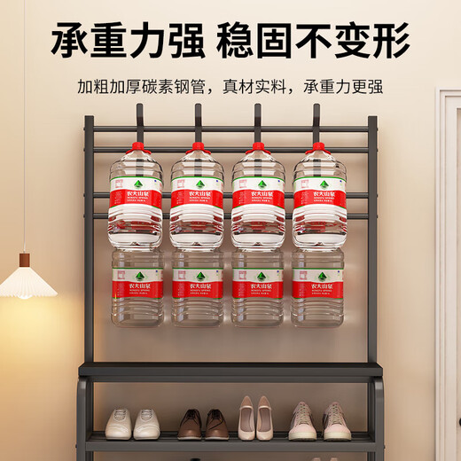 Household clothes rack and shoe rack in one simple coat rack at the door multi-layer shoe rack multi-functional simple rental shoe cabinet bold frame black 100cm with storage board