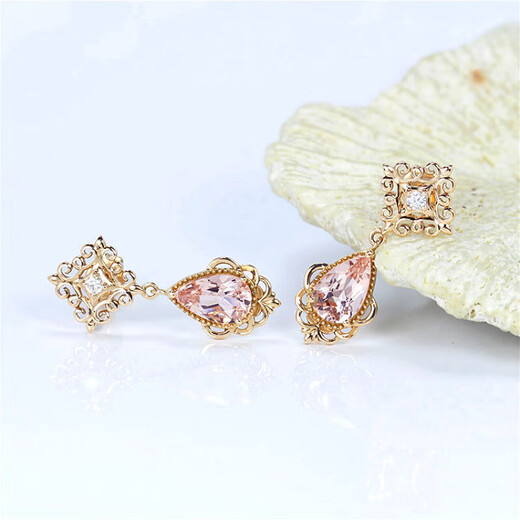 HEEKAIYI pink gemstone earrings for women morganite 18k diamond earrings Chinese Valentine's Day birthday gift for wife and girlfriend Selected pink morganite earrings 1.4 carat/18k gold inlaid