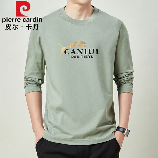 皮尔卡丹（pierre cardin）春秋季男士100%纯棉长袖t恤中年宽松圆领薄款休闲上衣打底T恤衫 【纯棉】子夜蓝JY-6630 XL 175141-155斤
