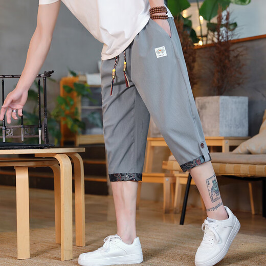 Romon Ice Silk Crotped Pantals Men's Summer Shorts en cours de pantalon de harem décontracté de style chinois