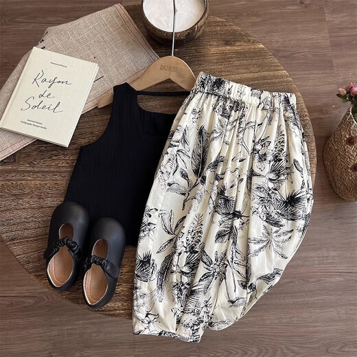 Kindermückenmückenhose für Mädchen für Mädchen im Sommer Dünner Kinder Sommermädchen Sommeranzug 2025 Neue Stil Bloomer BBE-D085 [Beige] 140