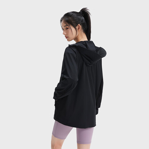 HOTSUIT rear show ice-sensing outdoor sun protection clothes for women 2025 summer new UPF50+ ice silk elastic sun protection clothes hooded jacket Black L