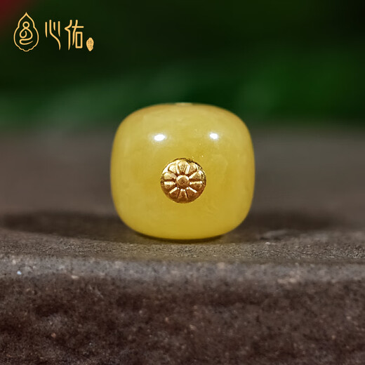 Xinyou Natural Beeswax Single Beads Loose Beads Old Type Bucket Beads Single 24K Gold Label Star and Moon Monkey Head Bracelet with Beads DIY Accessories 24K Gold Label Old Type Bucket About 13mm Wide Single Bead