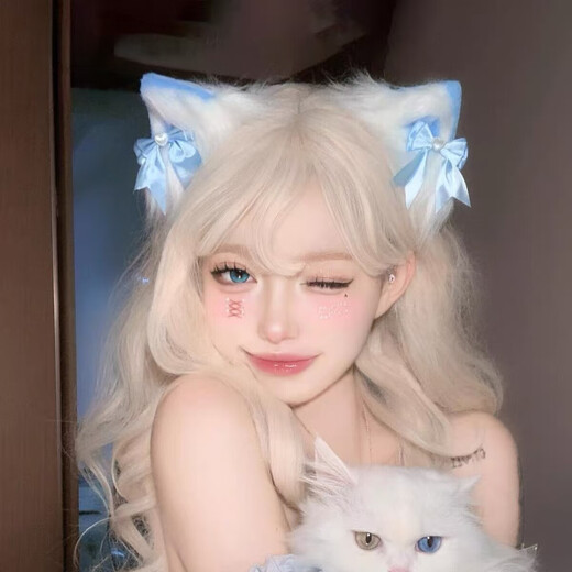 XPEL cat ear hairband female Lolita headdress sweet girl hairpin cos comic exhibition Lolita hairband maid hair accessories animal ears blue hairband + cat ear hairpin