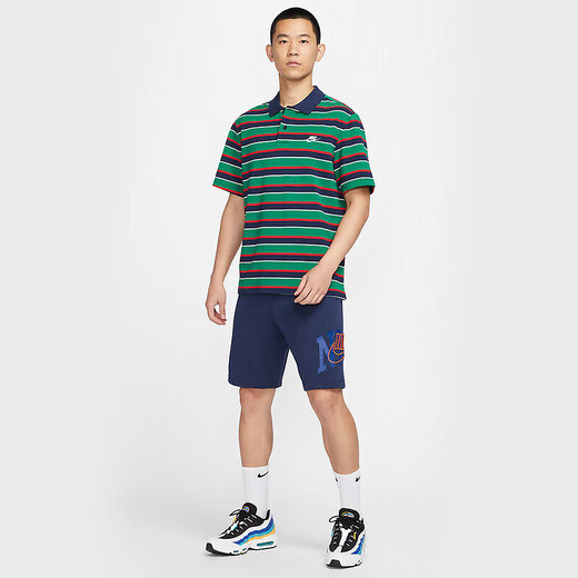 耐克（NIKE）短袖POLO衫男装2025夏季新款条纹运动服休闲翻领T恤半袖上衣 FN3897-410蓝绿条纹 S