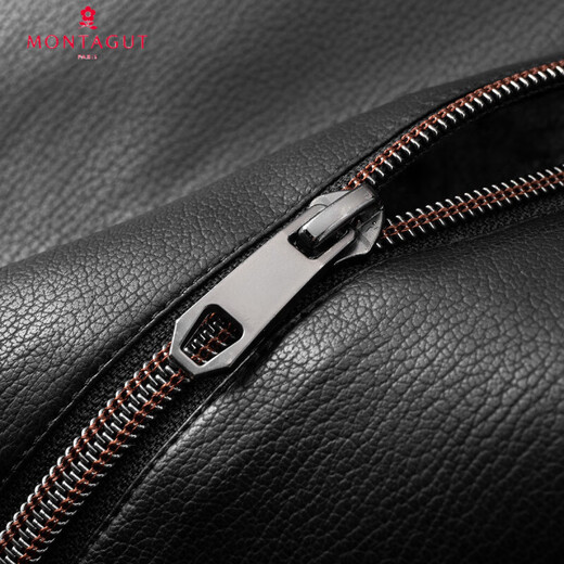 Montagut velvet lining & lychee texture winter thick warm men's jacket business lapel leather jacket for men gray XL /52