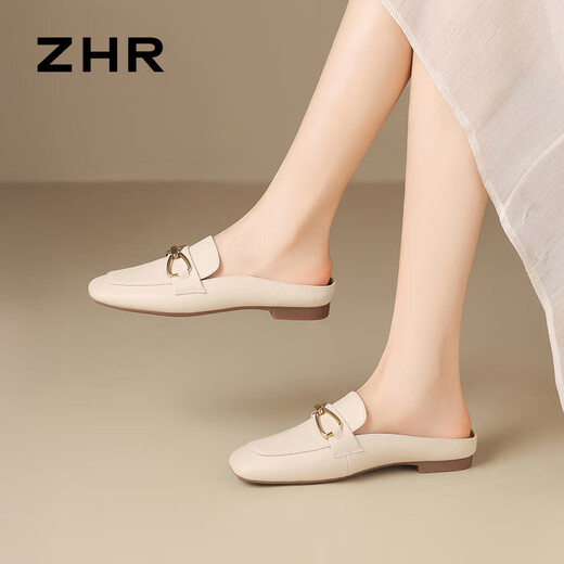Zhr Baotou Pantoffeln für Frauen im Sommerpendler halbe Drag Frauen tragen französische Sandalen für Frauen AH681 Beige 35