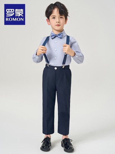 罗蒙儿童礼服男童西装套装英伦风男宝周岁生日宴会西服花童毕业演出服 马甲套系：马甲+长裤+白色短袖衬衫 【赠藏青领结】 130
