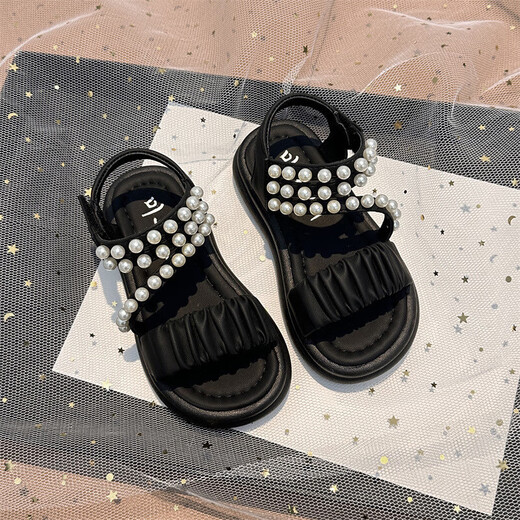 Children's sandals girls 2025 summer new style girls princess sandals medium and large children pearl soft bottom sports beach shoes white 35