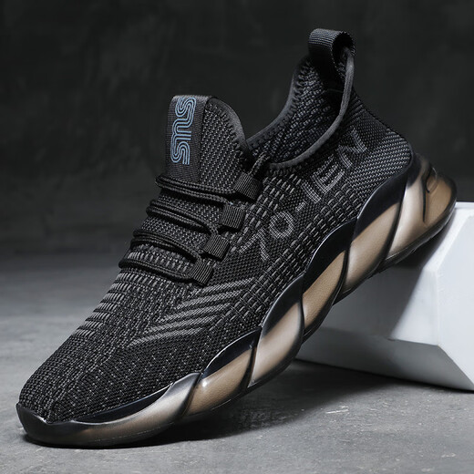 
ROOBEN luxury high-end brand sports shoes men's 2025 summer new breathable soft sole mesh running shoes casual travel shoes 9888 black (spot quick delivery) 38