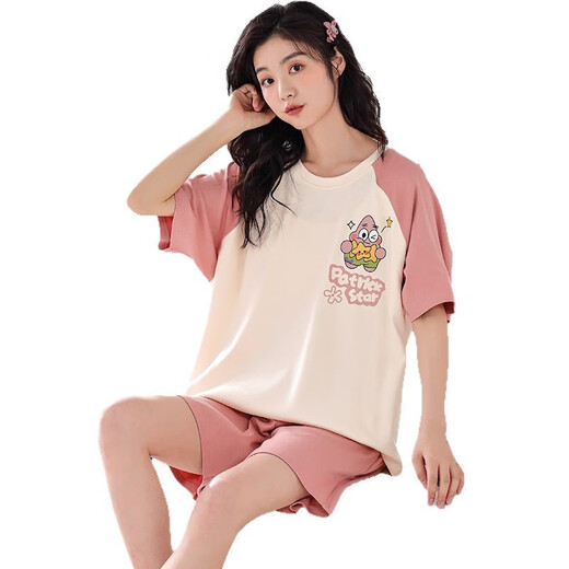 Opeodly夏季睡衣女士新款短袖薄款宽松大码可爱卡通夏天家居服套装可外穿 682派大星 M 【建议80-90斤】
