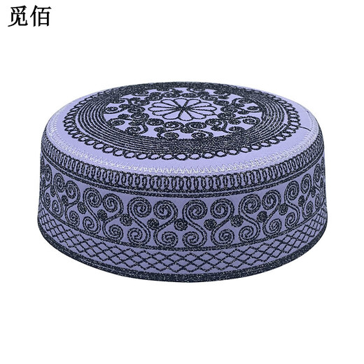 Mibai new style worship hat men's ethnic style Hui Hui hat Hui Saudi Arabian shallow hat Hui people round edge flat top embroidered hat black 55cm