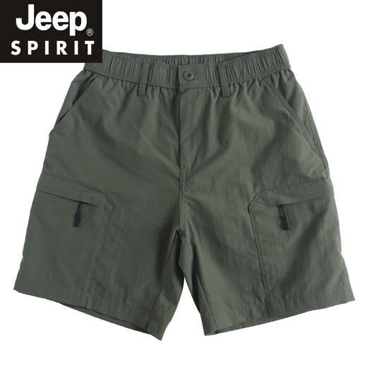 JEEP SPIRIT夏季日系复古多口袋工装短裤男宽松直筒户外速干纯色做旧五分裤潮 卡其色 9905抽绳版 S