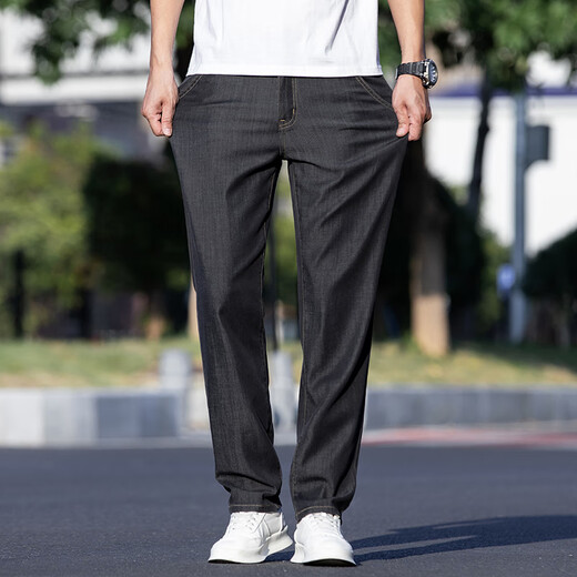 Jeep Spirit Jeans Men's Thin Dark Summer Lose Pright Business Ultra-Thin Ice Silk Black повседневные длинные брюки лето 9767 светло-голубые 40 талия Окружность Три нога