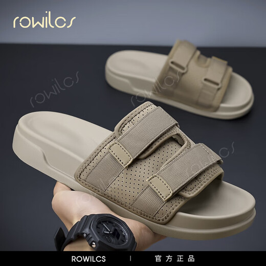 Rowilcs Marke Light Luxury Pantoffeln Herren Sommer trendy und vielseitig Ein-Klapp-Pantoffeln mit lässigen Strandschuhen für Männer Milch braune Farbe 5075 39
