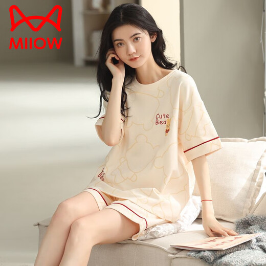 猫人（MiiOW）睡衣女款夏季纯棉短袖短裤可外穿2025年新款全棉家居服套装 9856 品牌100纯棉 M 建议80-100斤穿