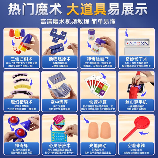 Creative Pig Coffret cadeau d'accessoires magiques pour enfants se transforme en jouets magiques pour garçons, artiste de gros plan, boîte au trésor au clair de lune pour les élèves du primaire, édition de démarrage, coffret cadeau portable Miracle, 120 effets, norme officielle, enseignement vidéo haute définition + assurance de livraison gratuite