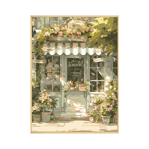 街边咖啡屋数字油画diy填充填色手工绘画画风景丙烯油彩画装饰画 qx15054 30*40cm加厚实木内框 高亮颜料+油画布+多支