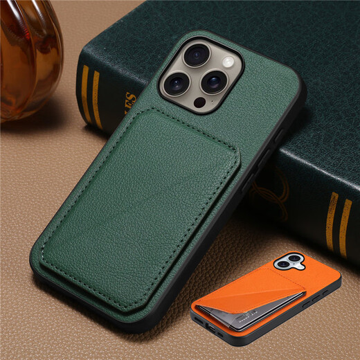 敏乔适用苹果15plus手机壳iphone 16  promax card case卡包iphone13promax手機殼14pro放卡防摔皮质保 【黑色】 iPhone 16